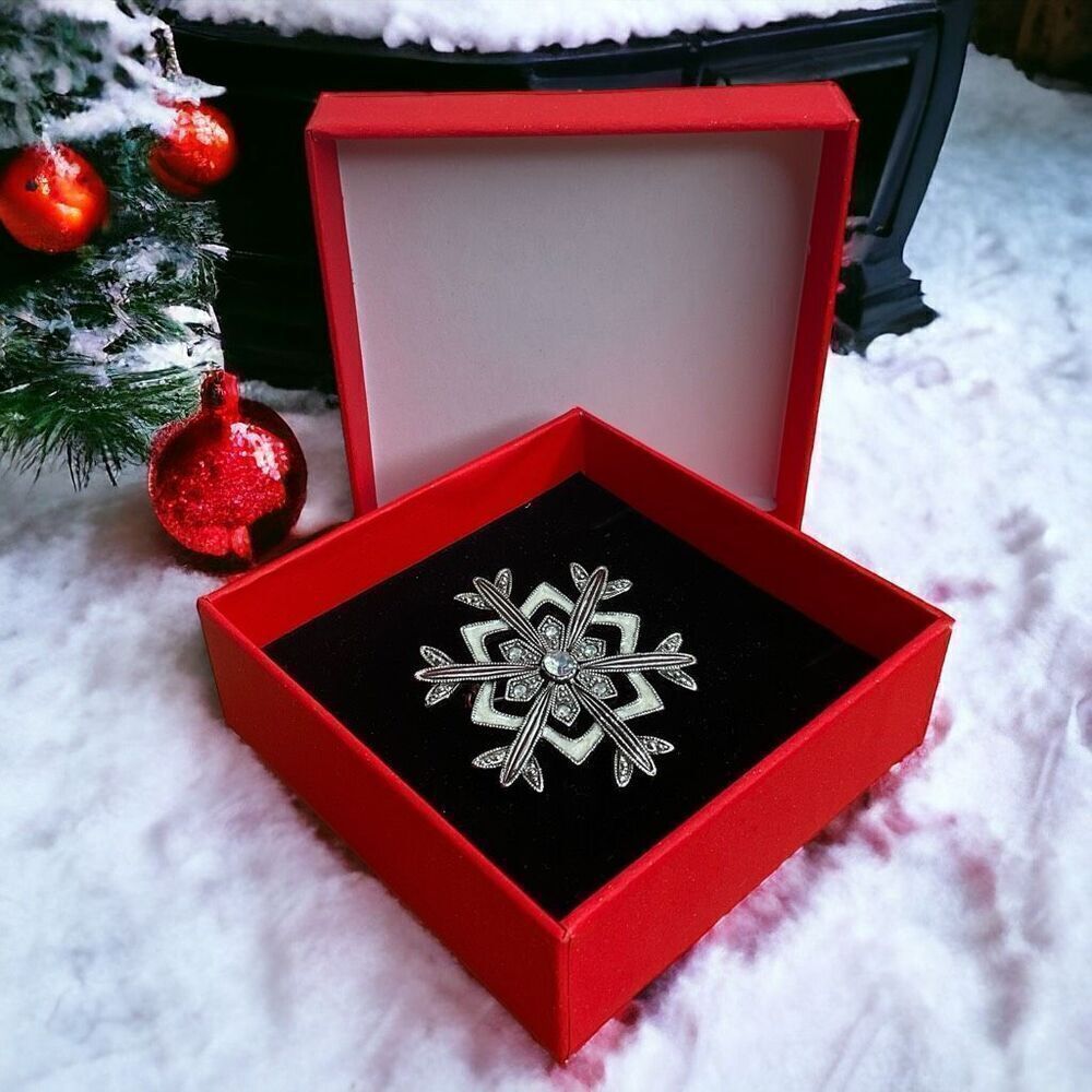 Brooch Lapel Pin Lia Sophia Silver Snowflake Mother Of Pearl Enamel Rhinestones